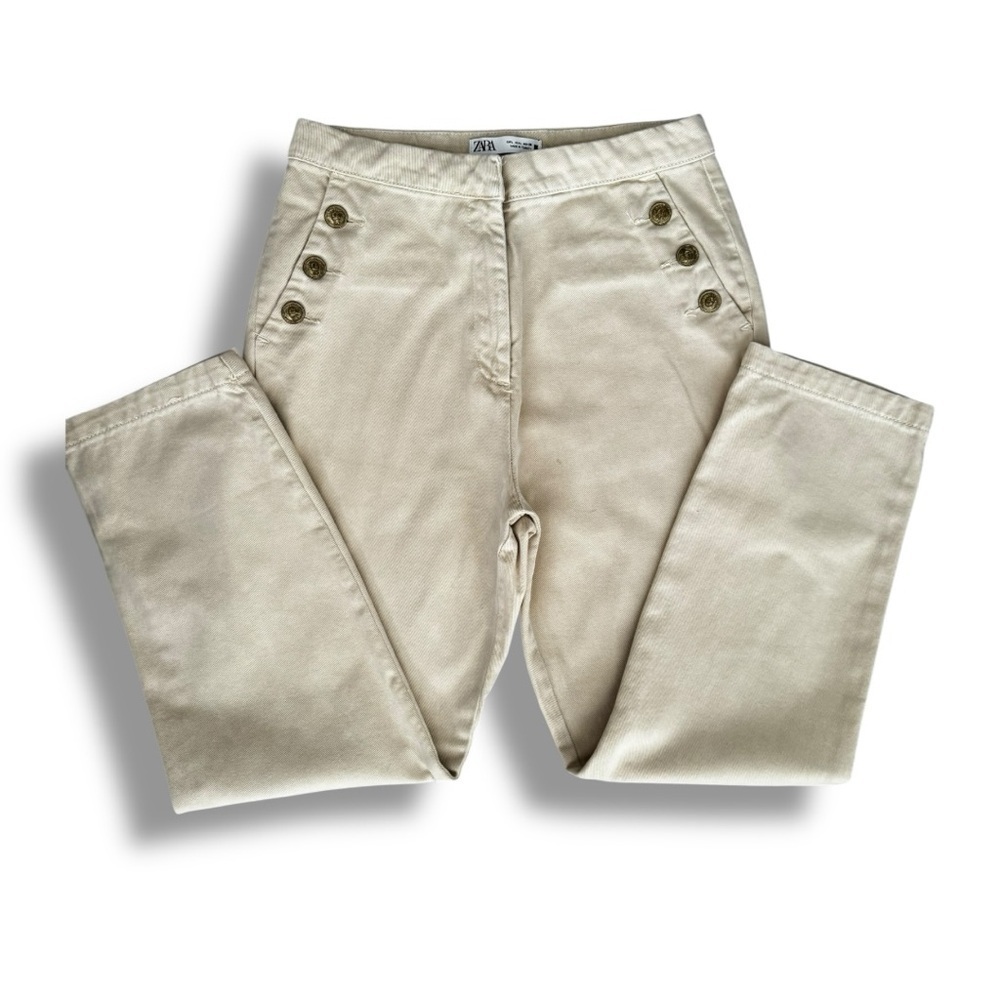 🌟 ZARA Gold Buttoned Straight Leg Jeans | Size L - Picture 3 of 7